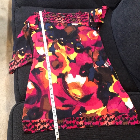 Alfani Floral Multicolor 3/4 Bell Sleeve Mini Dress with Abstract Trim-Size XS - Picture 11 of 11